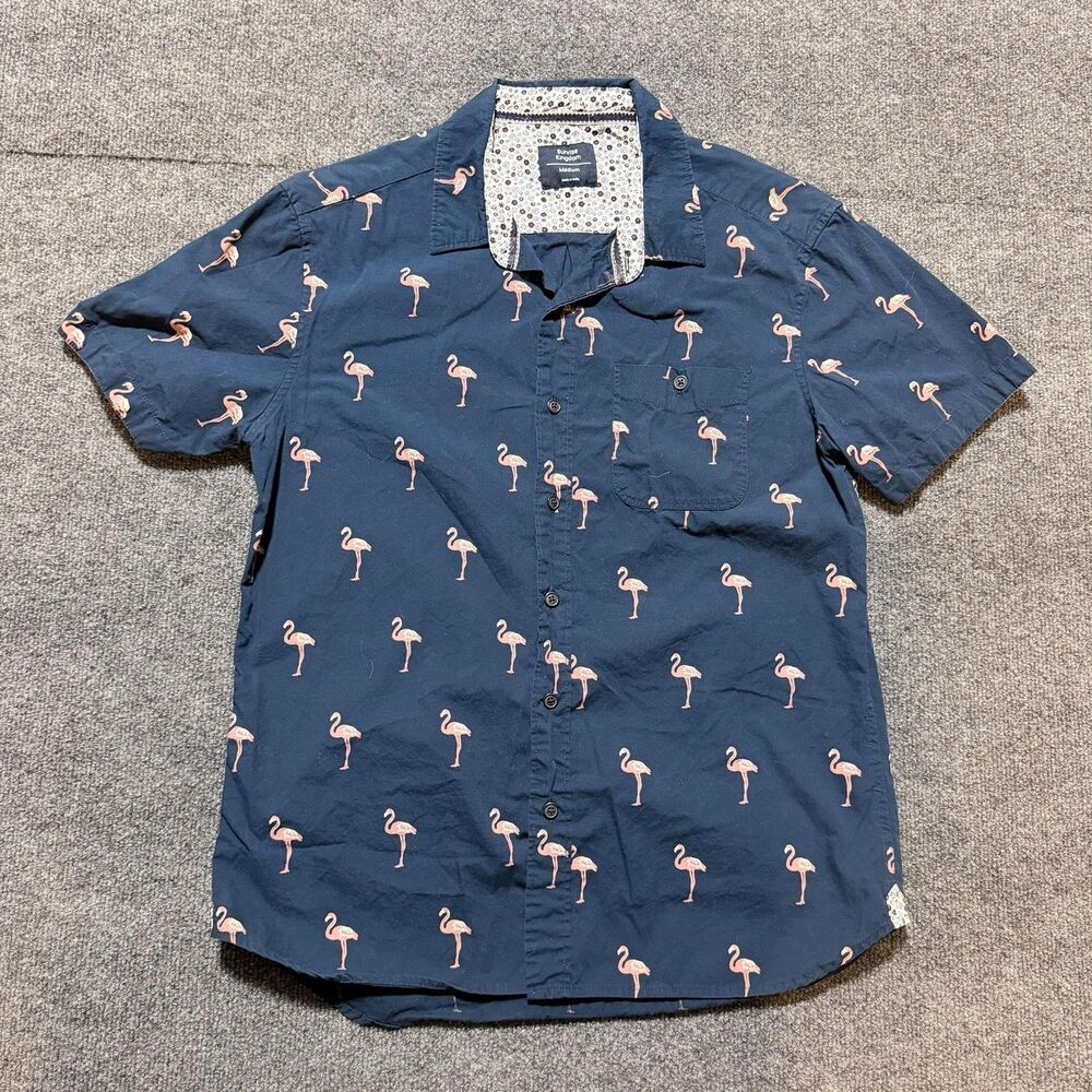 Sunrise Kingdom Shirt Mens Medium Blue Flamingo Print Short Sleeve Button Up